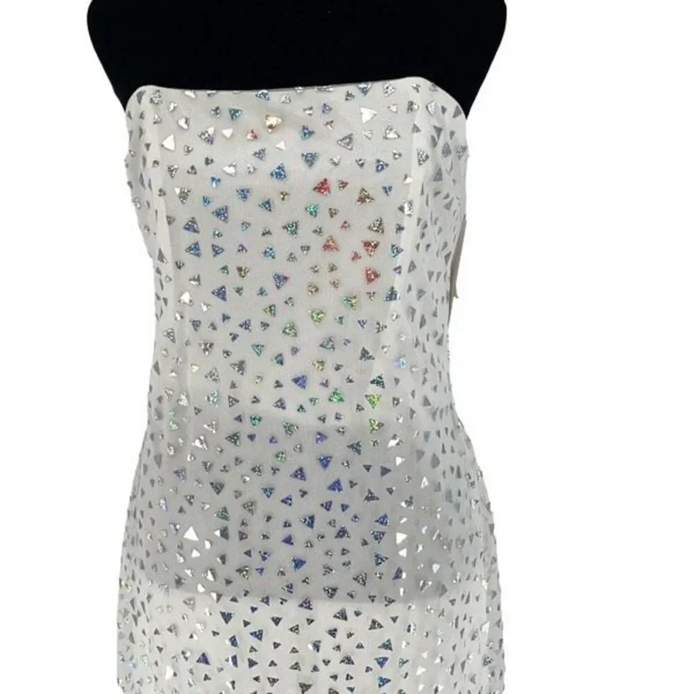 Vintage Jessica McClintock Gunne Sax Holo Strapless Formal Dress White Sz 13 NWT